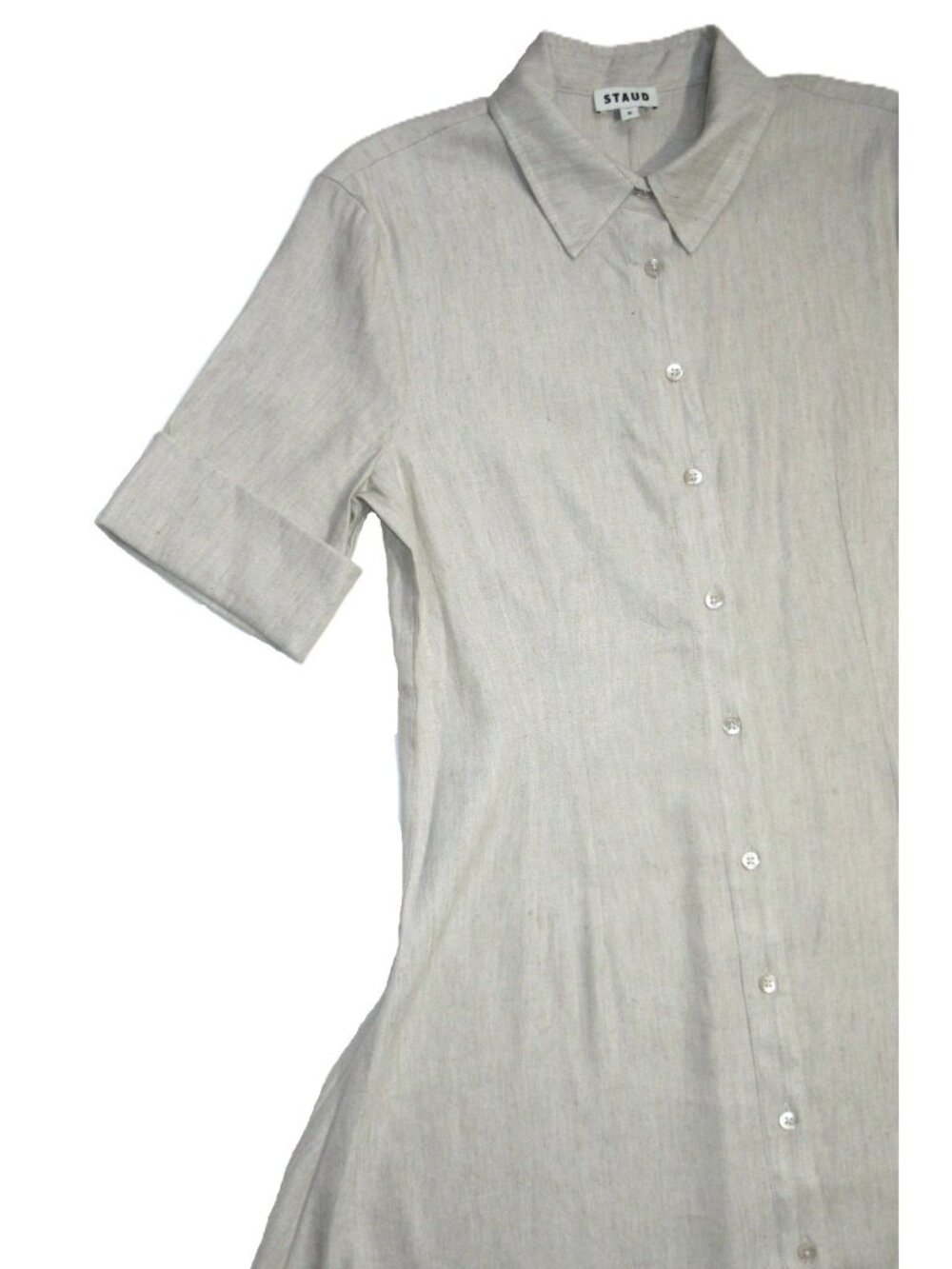 NWT Staud Joan in Natural Beige Stretch Linen Maxi Shirt Dress 8 $395 - Picture 5 of 8
